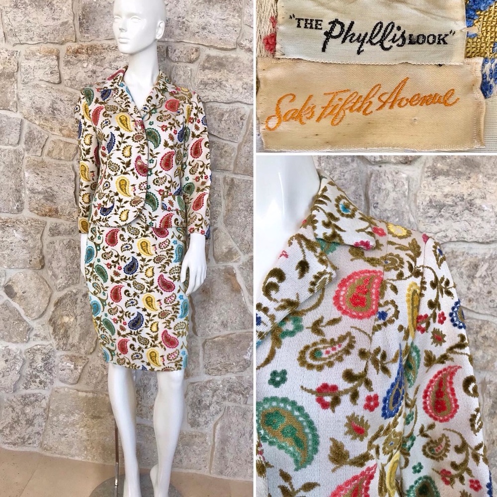 Incredible 1960s Saks Fifth Avenue Rare Velvet Paisley Suit